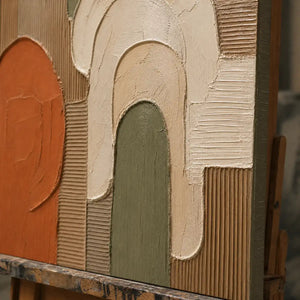 Close-up detail of Earthen Archways showing hand-painted texture and part of the frame