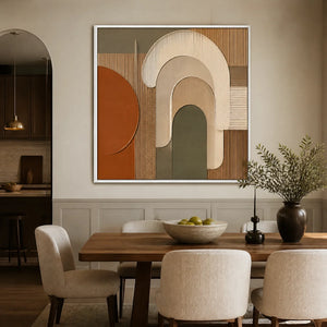 Earthen Archways in a refined dining room with white frame