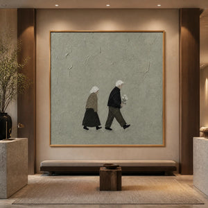 Companions In Silence in a refined hotel interior with wood frame