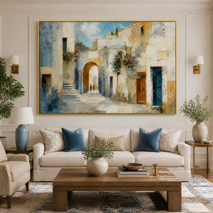 Blue Hour Arcades in a refined living room with gold frame
