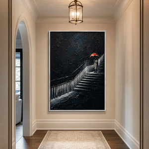 Ascent In Red in a refined entry hall with silver frame