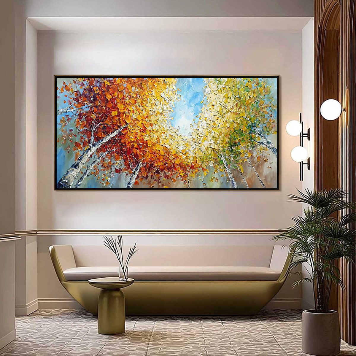 Autumn's Gaze Palette Knife Forest Landscape Oil Painting