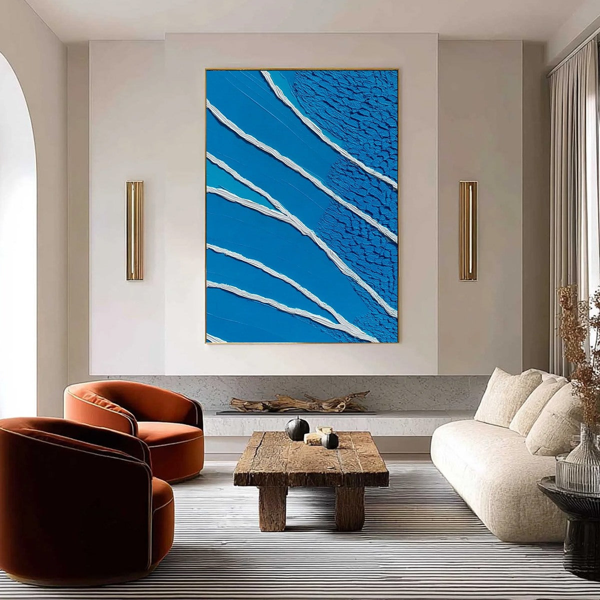 Azure Current | Textured Abstract Blue Vertical Oil Painting