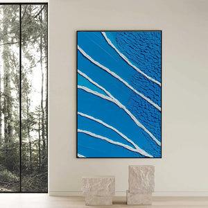 Original handmade abstract blue oil painting 'Azure Current' with impasto texture