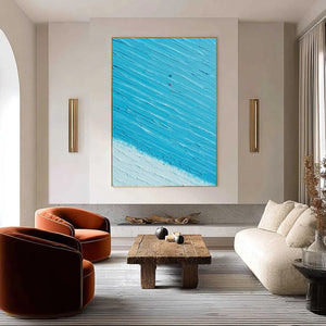 Original textured abstract oil painting of beach waves, 'Azure Drift' modern wall art.