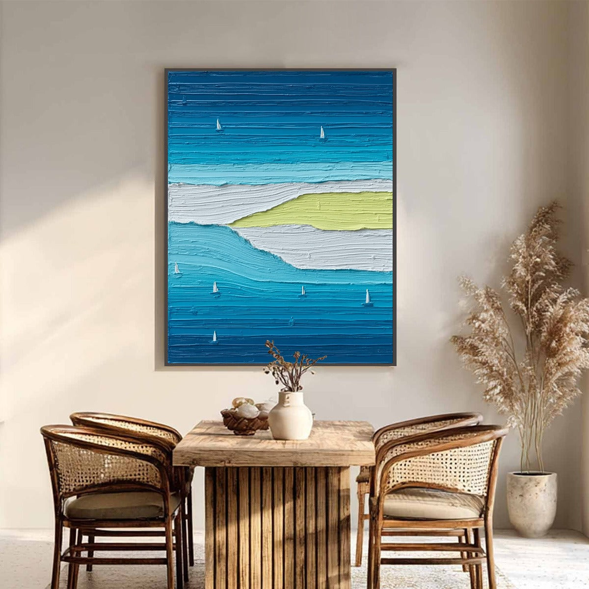 Azure Horizon Textured Seascape Oil Painting | Coastal Wall Art