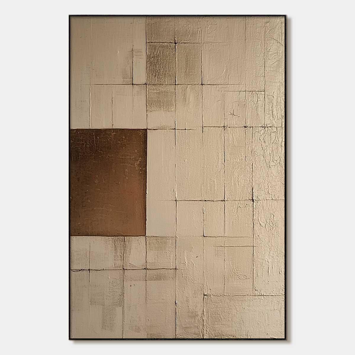 Balance: Original Minimalist Abstract Oil Painting - Beige and Bronze Wall Art Decor