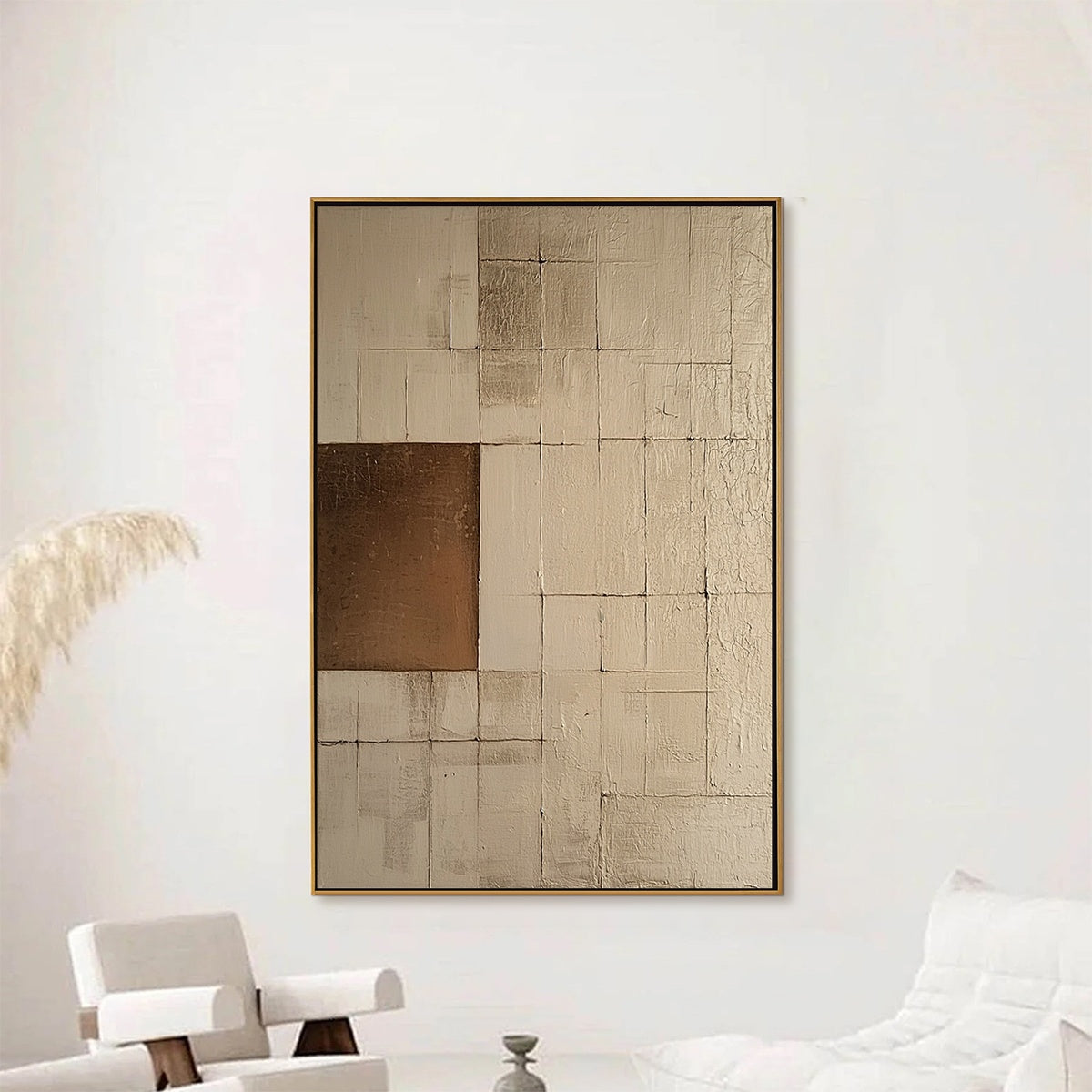 Balance: Original Minimalist Abstract Oil Painting - Beige and Bronze Wall Art Decor