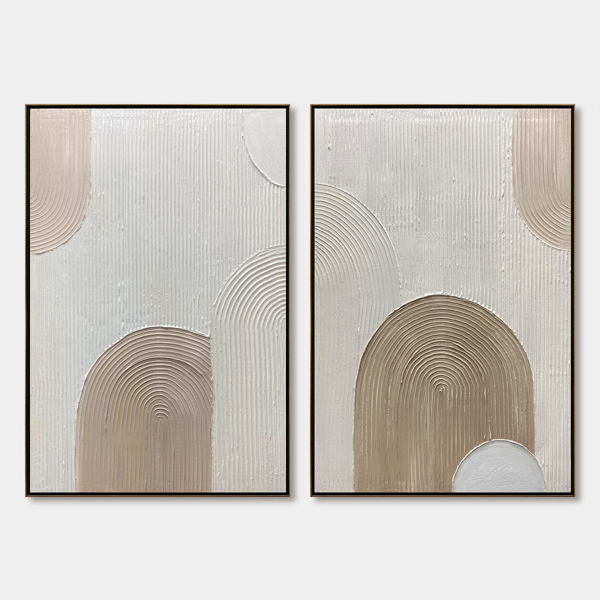 Ready to Ship |Beige Arches Diptych: Vertical Textured Abstract Wall Art Set