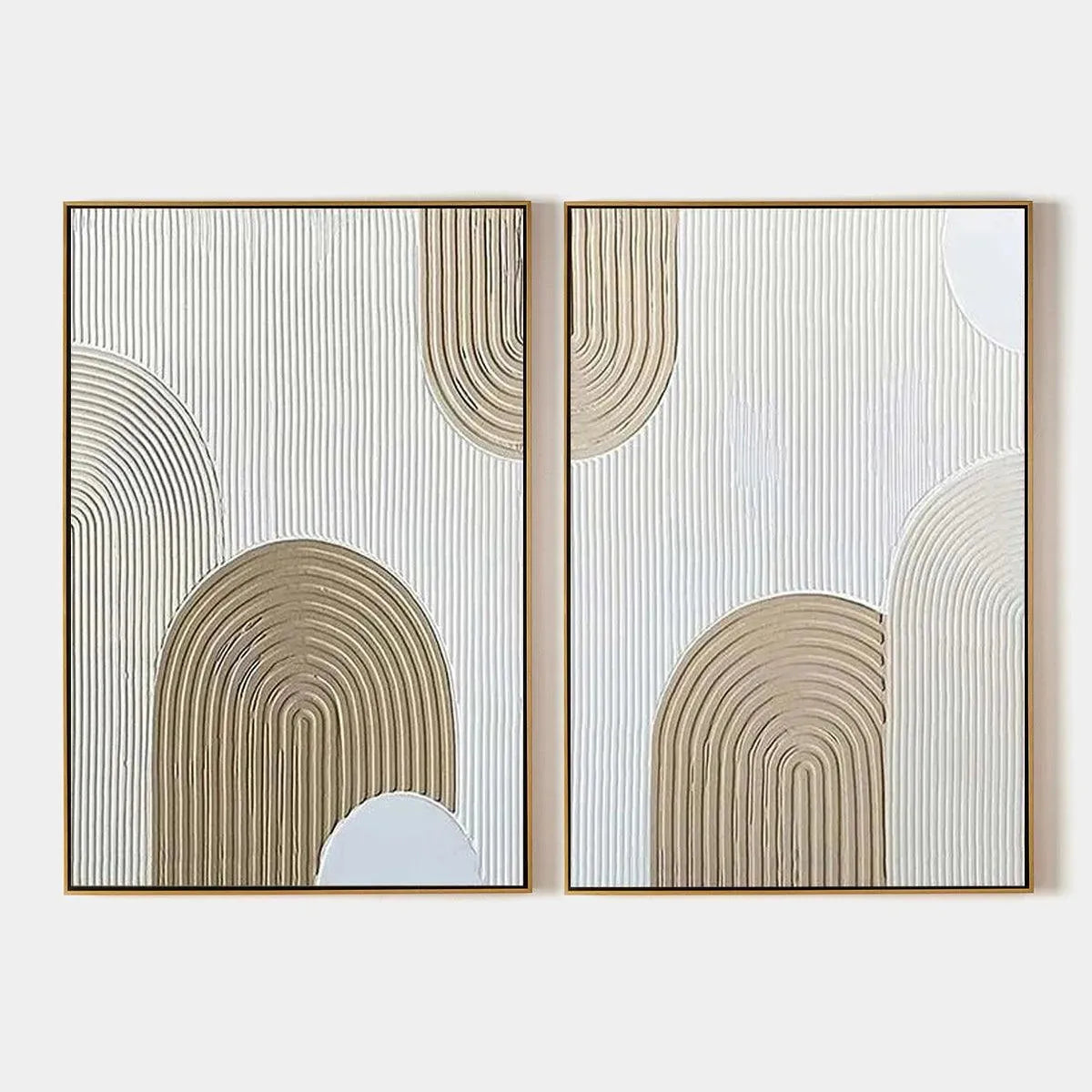 Beige Textured Arches Diptych by Isabella Rossi: Textured abstract painting set of 2 with neutral tones