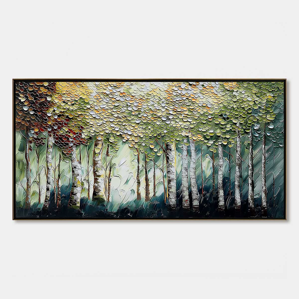 BIRCH SYMPHONY: Heavy Texture Palette Knife Forest Painting