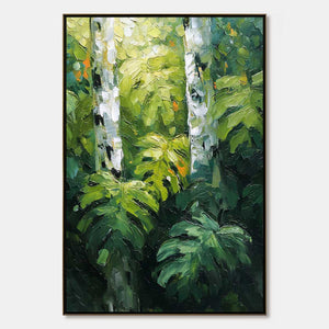 BIRCHWOOD WHISPERS: Textured Impasto Forest & Birch Tree Painting