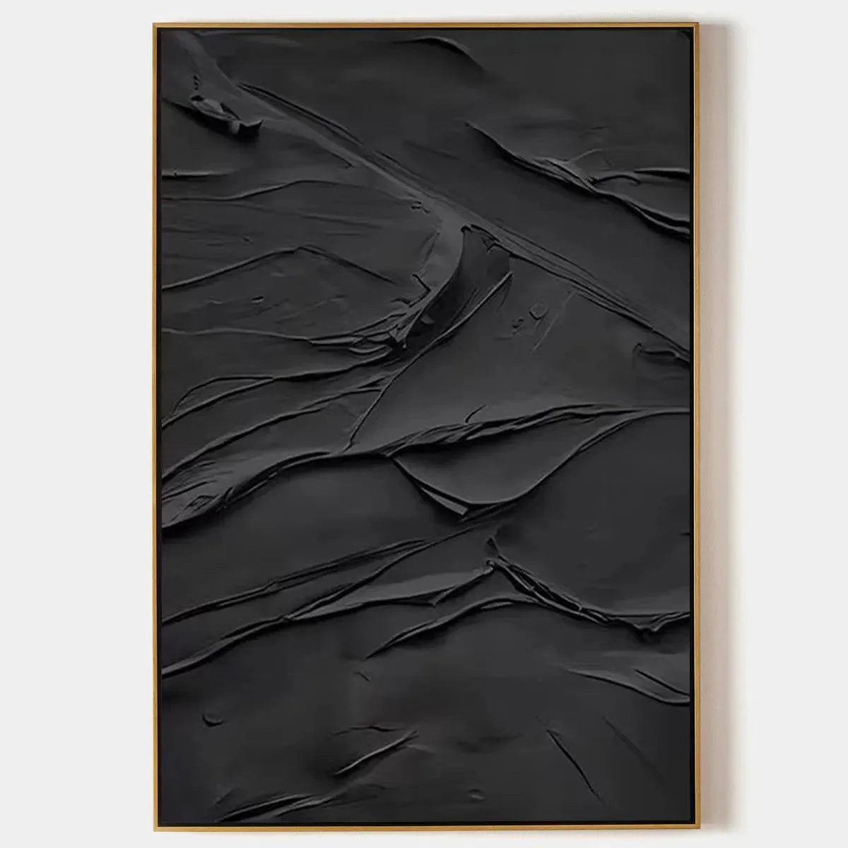 Black Impasto Painting, vertical wall art by Isabella Rossi, dramatic textured black artwork, museum quality