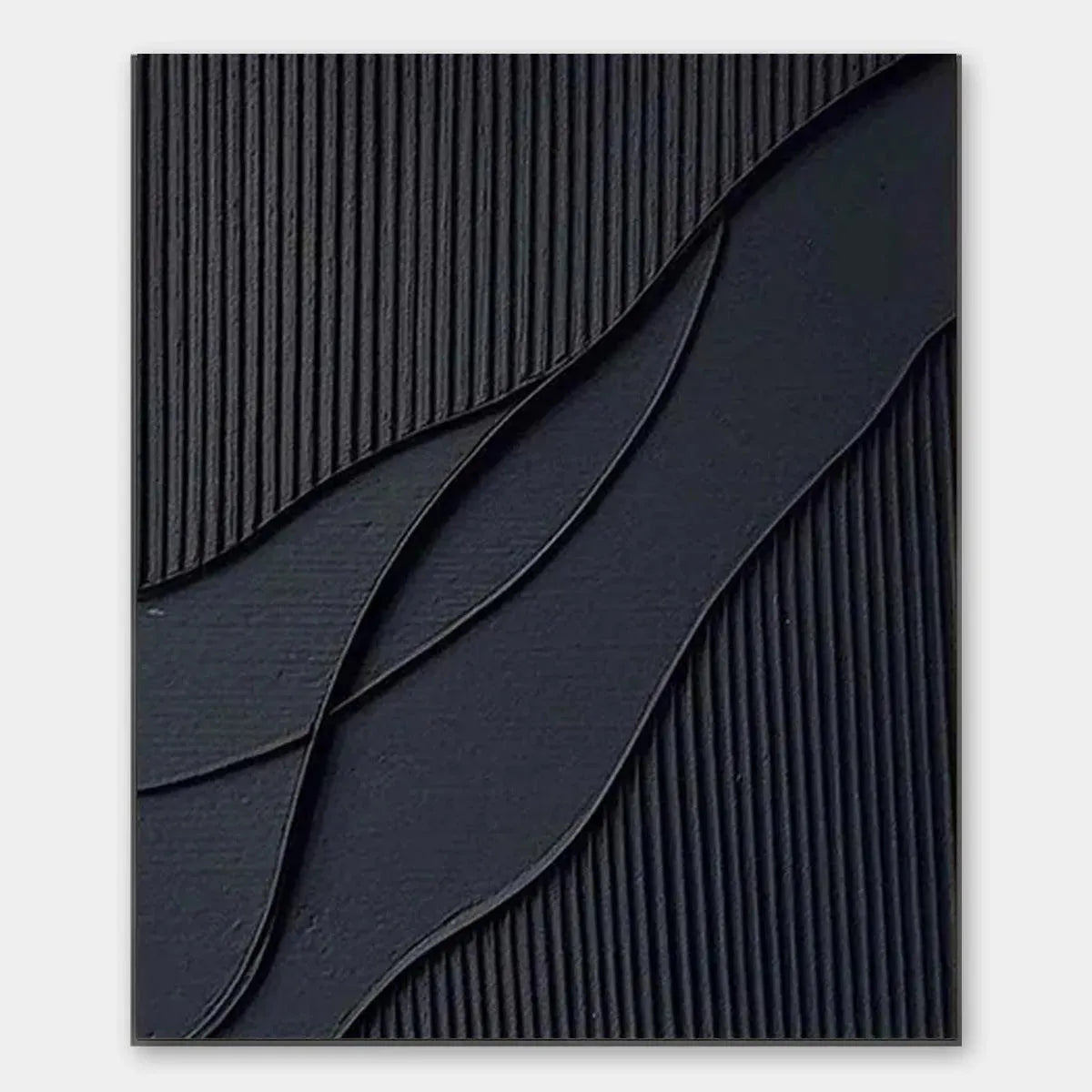 Black Textured Waves painting by Javier Ramirez, minimalist abstract art in black, modern wall decor