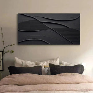 Black Textured Waves painting by Javier Ramirez, minimalist modern art, perfect for living room, office or bedroom decor