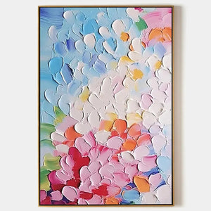 Blooming Bouquet painting by Elodie Dubois. Textured impasto floral artwork in vibrant colors with gold frame.