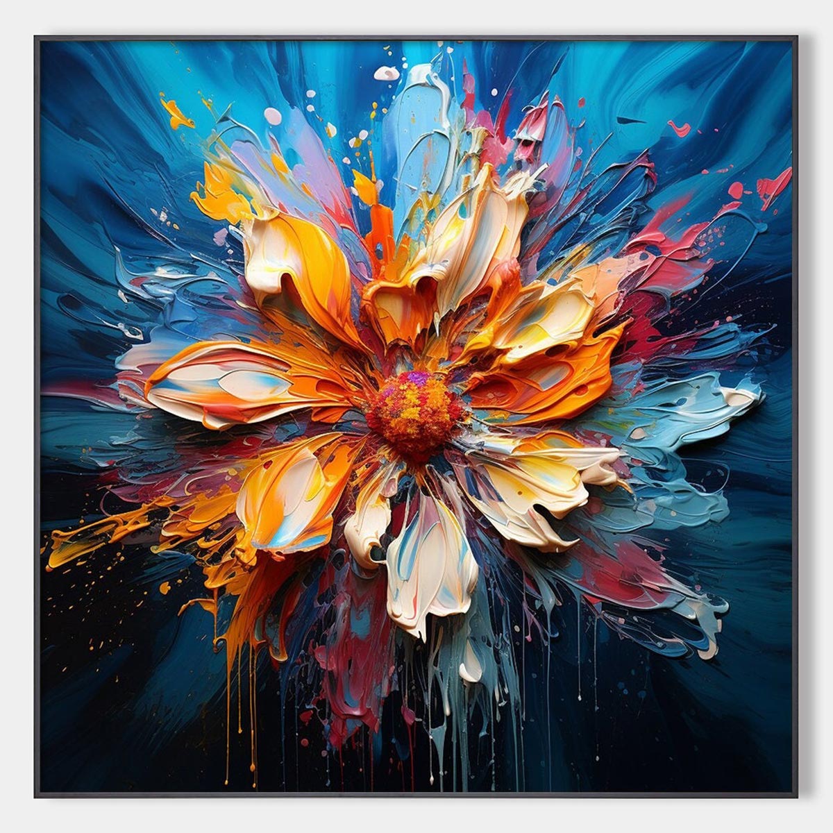 Blooming Burst: Original Impasto Floral Oil Painting - Textured Flower Wall Art Decor