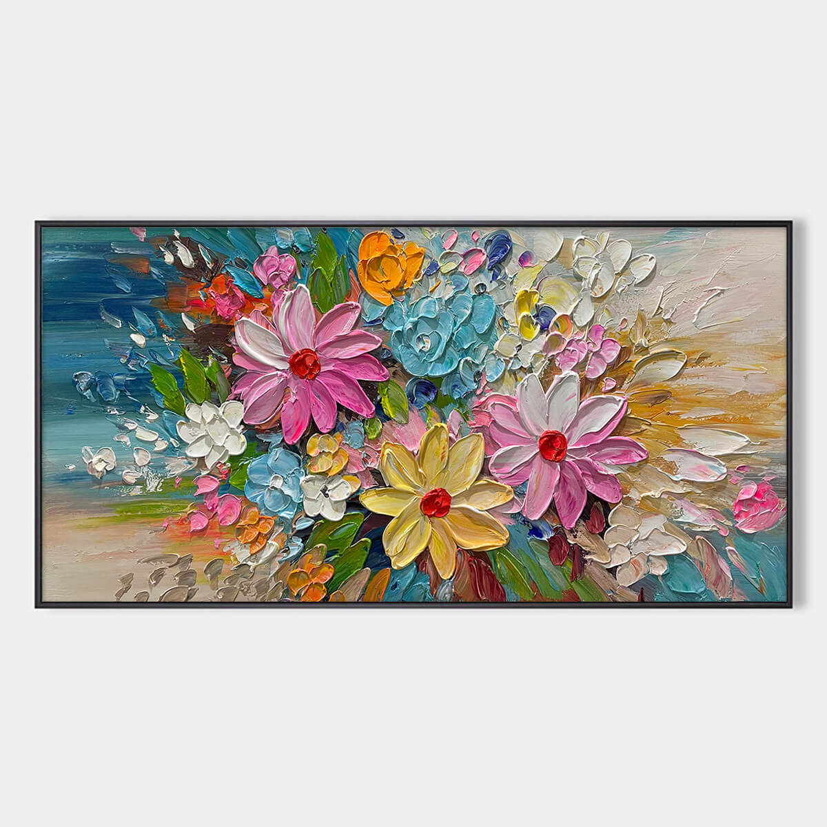 Blooming Rhapsody: Colorful Floral Impasto Oil Painting Canvas Wall Art Flower Decor