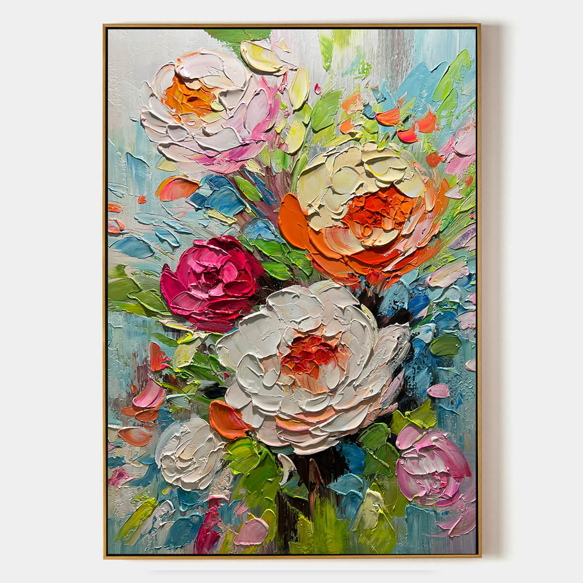 Blooming Rhapsody: Colorful Floral Impasto Oil Painting Canvas Wall Art Decor