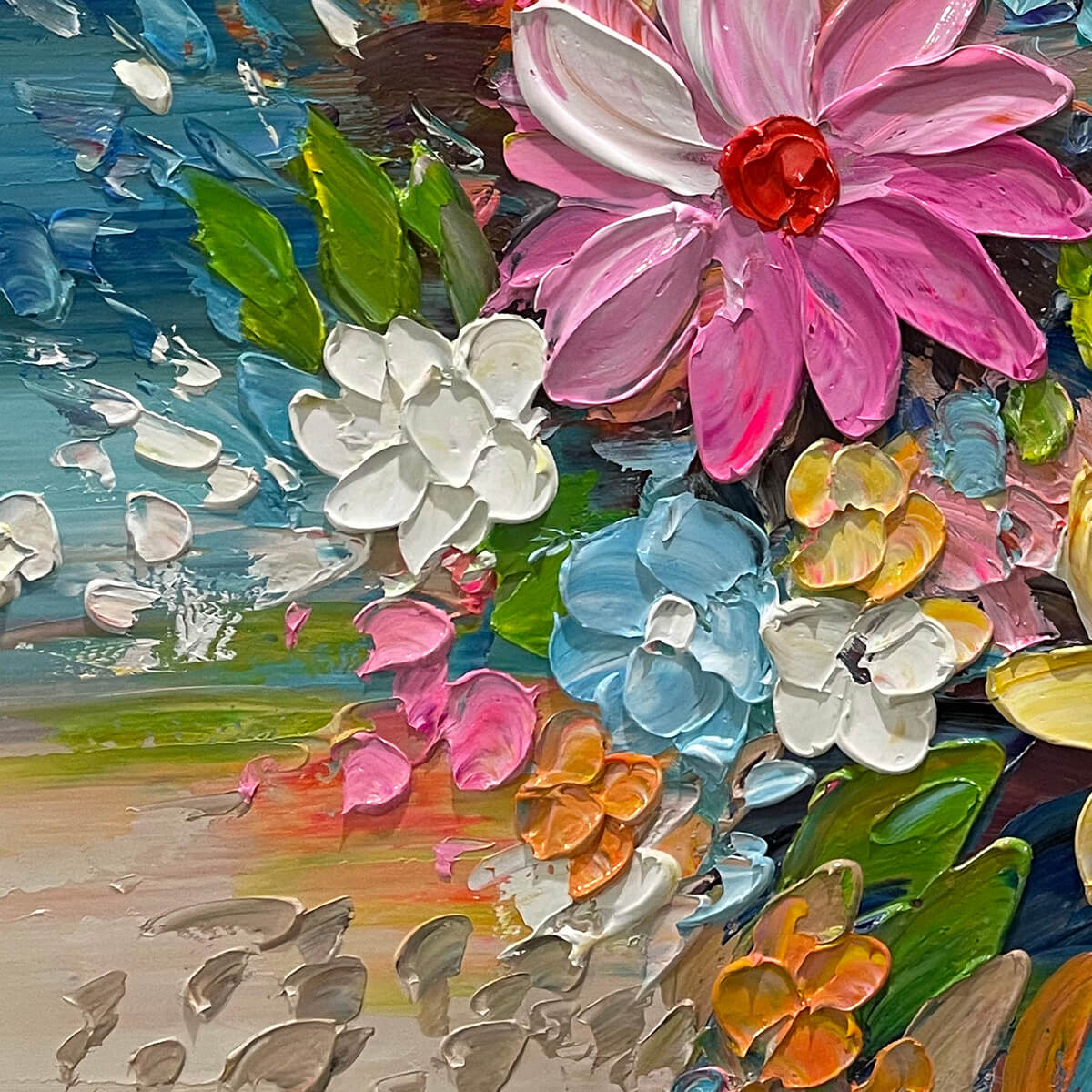 BLOOMING RHAPSODY: Colorful Floral Impasto Oil Painting