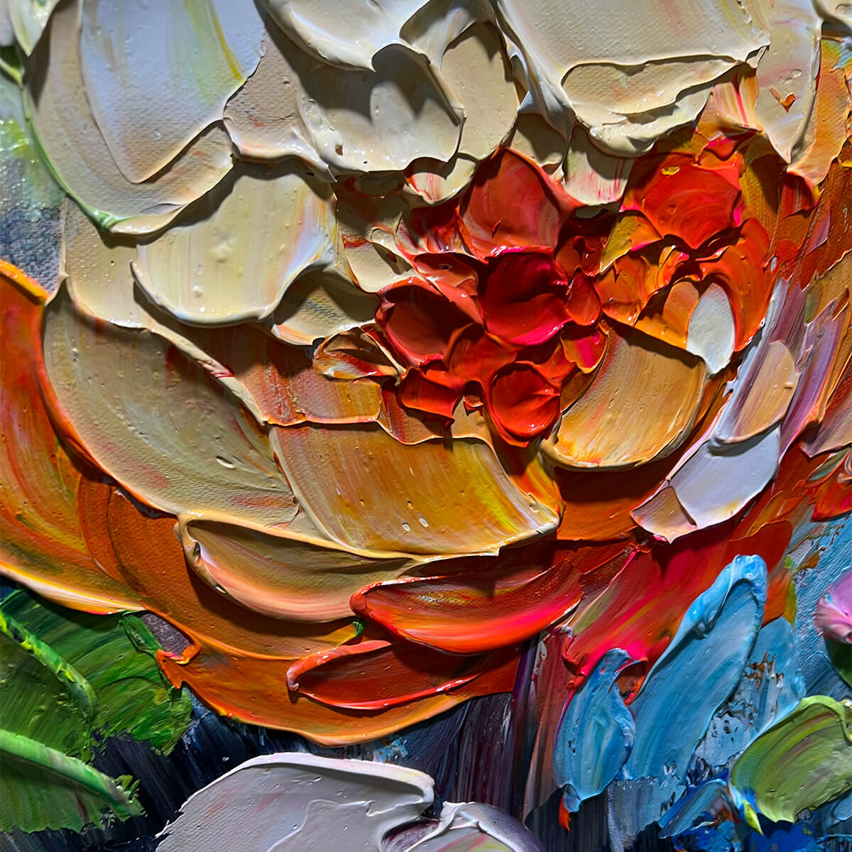 BLOOMING RHAPSODY: Colorful Floral Impasto Oil Painting