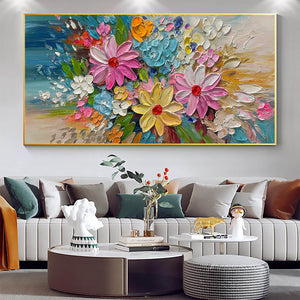 Blooming Rhapsody: Colorful Floral Impasto Oil Painting Canvas Wall Art Flower Decor