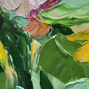 Blooming Romance: Original Impressionistic Floral Oil Painting - Pink and Peach Flower Wall Art