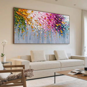 BLOSSOM CASCADE: Heavily Textured Palette Knife Floral Painting