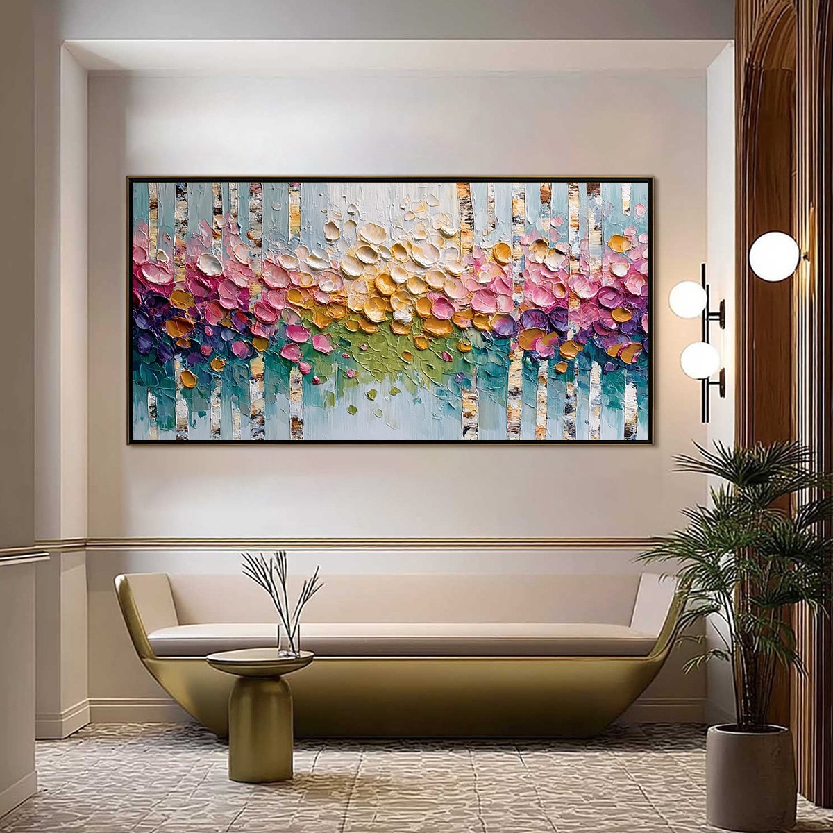 BLOSSOMING BIRCH: Colorful Impasto Birch Tree Forest Palette Knife Painting