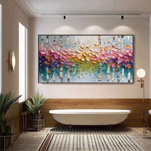 BLOSSOMING BIRCH: Colorful Impasto Birch Tree Forest Palette Knife Painting