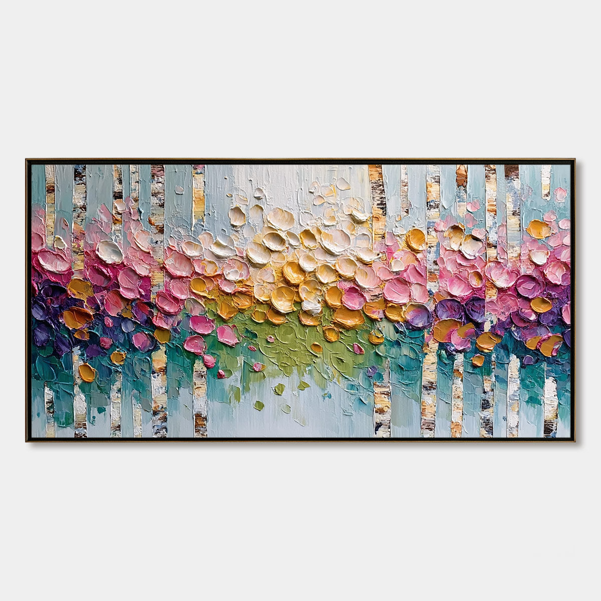 BLOSSOMING BIRCH: Colorful Impasto Birch Tree Forest Palette Knife Painting