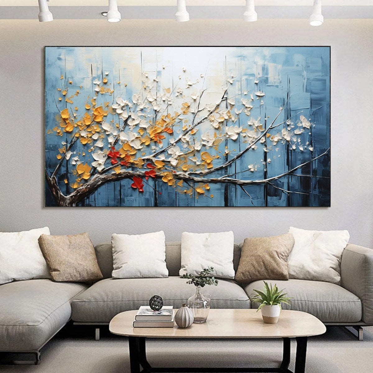 Blossoming Branch: Original Textured Floral Oil Painting - Flower Wall Art