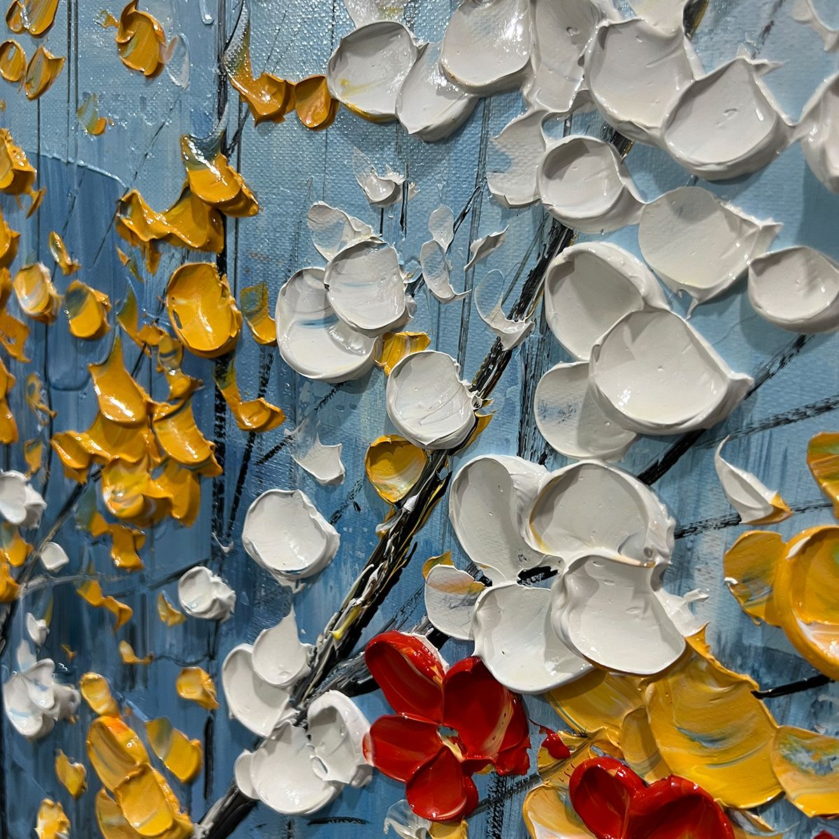 BLOSSOMING BRANCH: Textured Floral Oil Painting