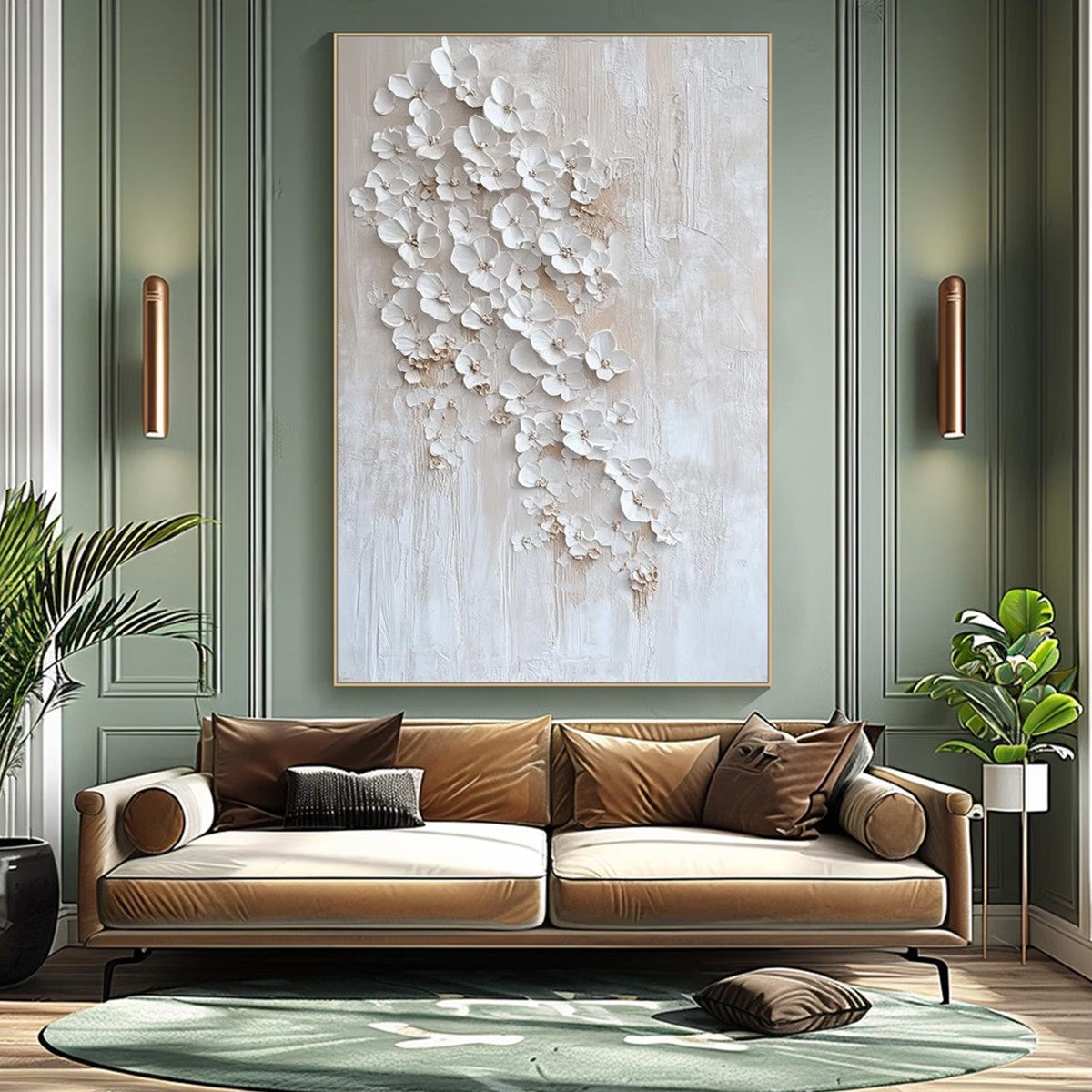 BLOSSOM CASCADE: Textured Wabi Sabi 3D Flower Painting