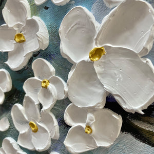Blossom Dream: White Floral Impasto Oil Painting Canvas Wall Art Decor
