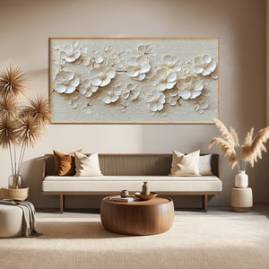 Blossom Serenade: Original Textured Floral Oil Painting - White Flower Wall Art