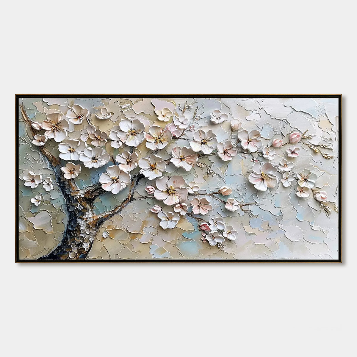 BLOSSOM SERENADE: Textured Impasto Cherry Blossom Painting