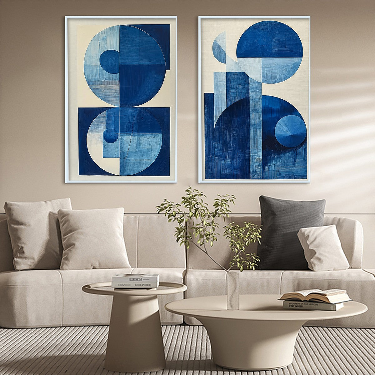 Blue Harmony: Original Minimalist Abstract Acrylic Painting - Blue Geometric Wall Art Decor