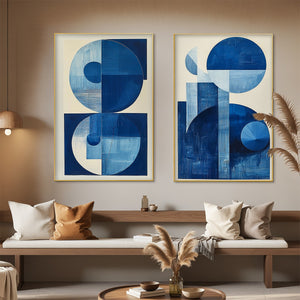 Blue Harmony: Original Minimalist Abstract Acrylic Painting - Blue Geometric Wall Art Decor
