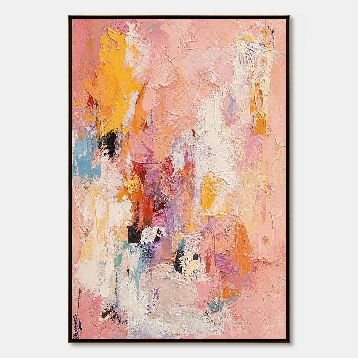 BLUSHING DAWN: Vertical Textured Abstract Oil Painting in Pink
