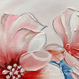 Panoramic Floral Painting in Pink and Blue, Modern Impressionist Wall Art