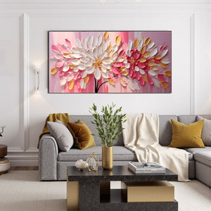 Blushing Blooms: Original Impasto Floral Oil Painting - Textured Pink and White Floral Wall Art