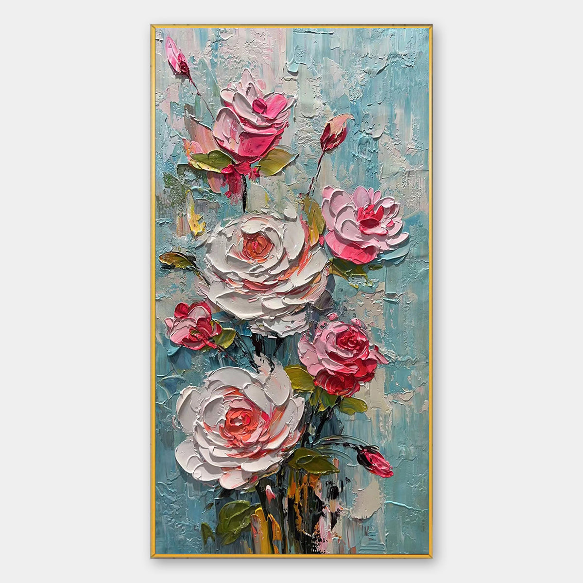 Blushing Bouquet: Textured Floral Impasto Oil Painting Canvas Wall Art