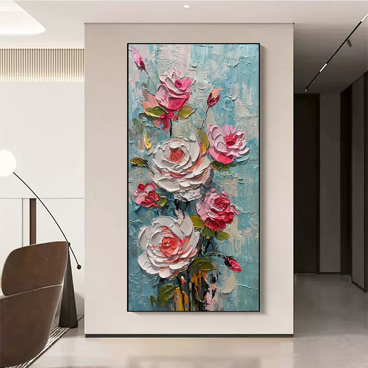 Blushing Bouquet: Textured Floral Impasto Oil Painting Canvas Wall Art