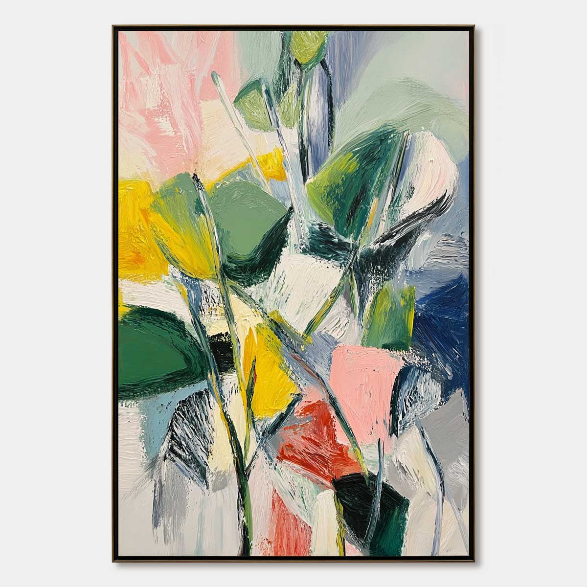 BOTANICAL BURST: Colorful Abstract Botanical Textured Oil Painting