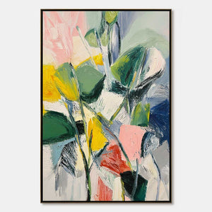 BOTANICAL BURST: Colorful Abstract Botanical Textured Oil Painting