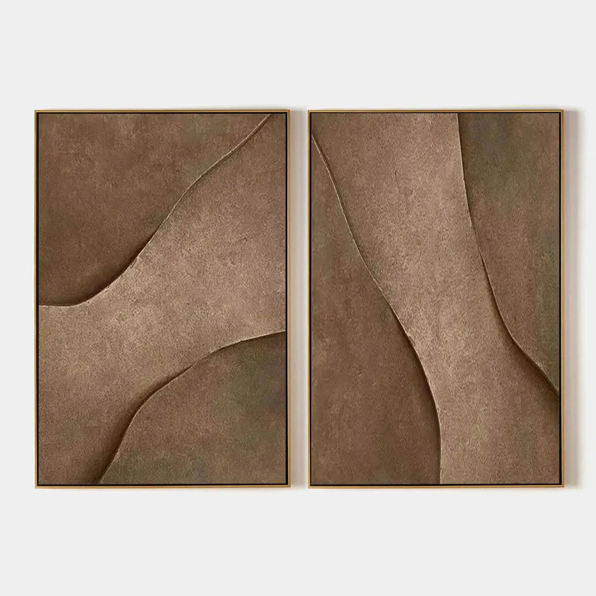 Set of 2 brown textured abstract paintings by Javier Ramirez, showcasing earthy elegance and minimalist sophistication.