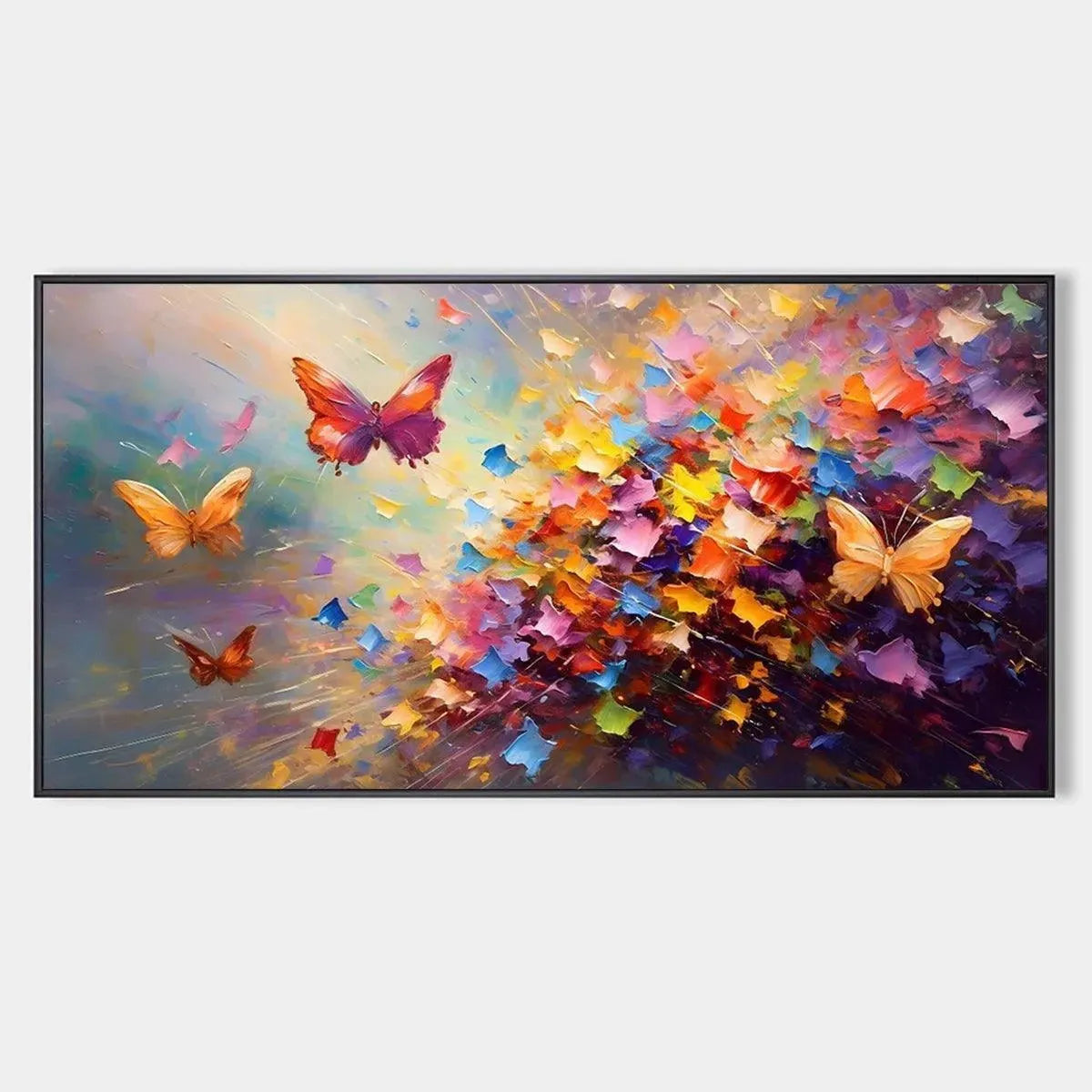 Colorful "Butterfly Flight" oil painting on canvas, abstract art by Willow Davies. Page Type: Product Showcase.