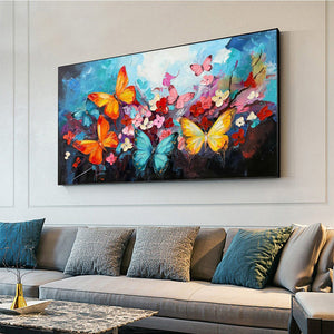 Butterfly Waltz: Colorful Butterfly and Floral Impasto Oil Painting Canvas Wall Art Decor