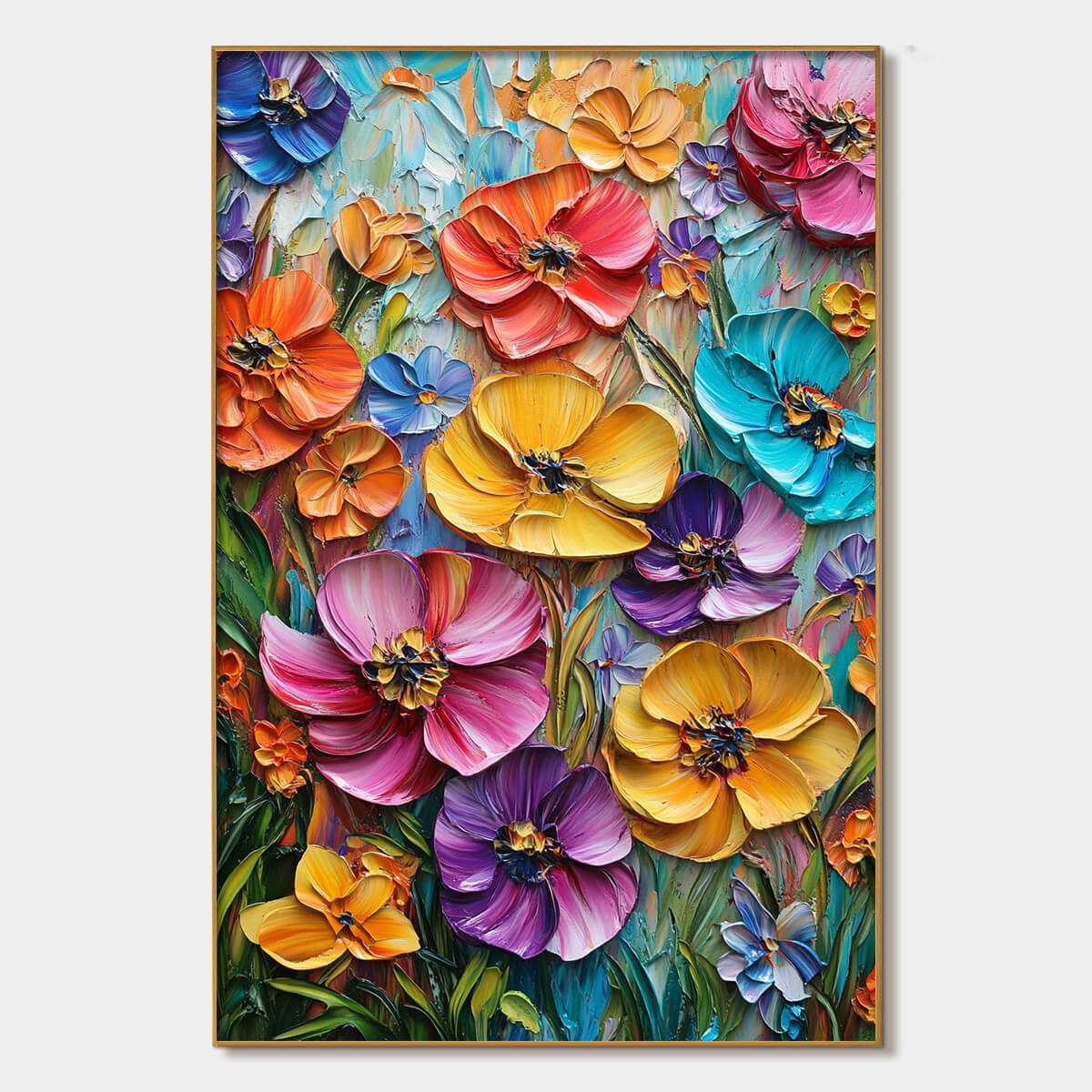 Blooming Rhapsody: Colorful Impasto Floral Oil Painting Canvas Wall Art Flower Decor